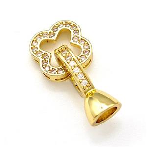 Copper Clasp Pave Zirconia Clover Gold Plated, approx 12mm, 8-16mm