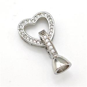 Copper Clasp Pave Zirconia Heart Platinum Plated, approx 13mm, 8-16mm