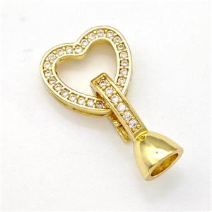 Copper Clasp Pave Zirconia Heart Gold Plated, approx 13mm, 8-16mm