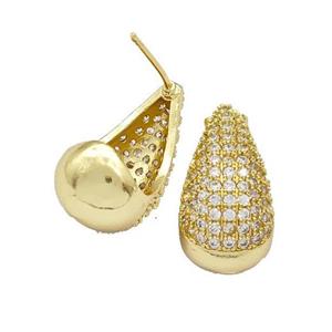 Copper Teardrop Stud Earrings Micro Pave Zirconia Gold Plated, approx 11-20mm