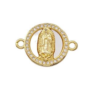 Jesus Charms Copper Circle Connector Pave Shell Zirconia 18K Gold Plated, approx 15.5mm