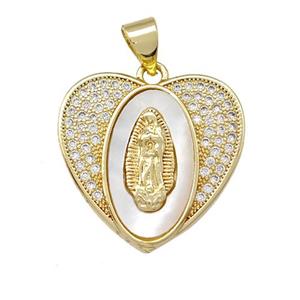 Jesus Charms Copper Heart Pendant Pave Shell Zirconia 18K Gold Plated, approx 20mm