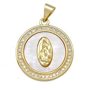 Jesus Charms Copper Heart Pendant Pave Shell Zirconia 18K Gold Plated, approx 19mm