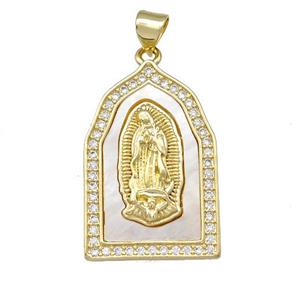 Jesus Charms Copper Pendant Pave Shell Zirconia 18K Gold Plated, approx 18-28mm