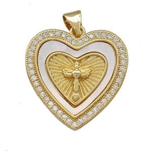 Copper Heart Pendant Pave Shell Zirconia Cross 18K Gold Plated, approx 22mm