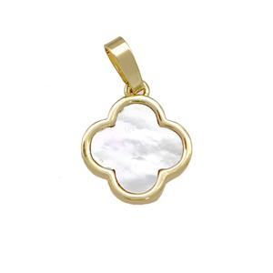 Copper Clover Pendant Pave Shell 18K Gold Plated, approx 12.5mm