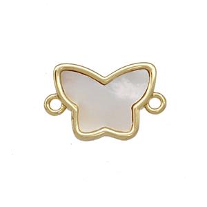 Copper Butterfly Connector Pave Shell 18K Gold Plated, approx 11-14mm