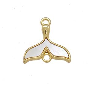 Copper Shark-tail Connector Pave Shell 18K Gold Plated, approx 12-14.5mm