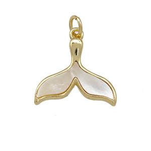 Copper Shark-tail Pendant Pave Shell 18K Gold Plated, approx 14-18mm