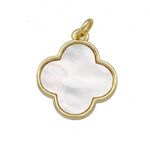 Copper Clover Pendant Pave Shell 18K Gold Plated, approx 16mm
