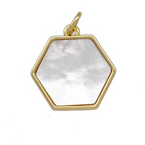 Copper Hexagon Pendant Pave Shell 18K Gold Plated, approx 15-17mm