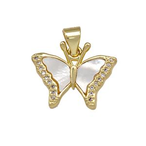 Copper Butterfly Pendant Pave Shell Zirconia 18K Gold Plated, approx 14-18mm