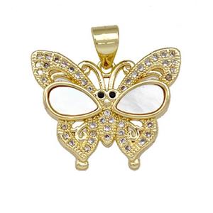 Copper Butterfly Pendant Pave Shell Zirconia 18K Gold Plated, approx 16-20mm