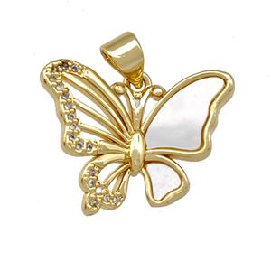 Copper Butterfly Pendant Pave Shell Zirconia 18K Gold Plated, approx 15-20mm