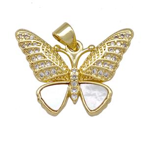 Copper Butterfly Pendant Pave Shell Zirconia 18K Gold Plated, approx 18-24mm