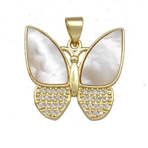 Copper Butterfly Pendant Pave Shell Zirconia 18K Gold Plated, approx 20mm