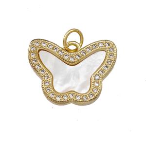 Copper Butterfly Pendant Pave Shell Zirconia 18K Gold Plated, approx 13-18mm