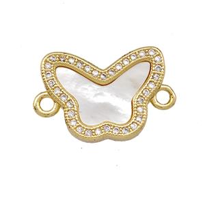 Copper Butterfly Connector Pave Shell Zirconia 18K Gold Plated, approx 13-18mm
