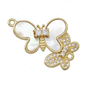 Copper Double Butterfly Connector Pave Shell Zirconia 18K Gold Plated, approx 18-25mm