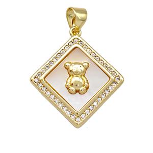 Copper Bear Charms Pendant Pave Shell Zirconia Square 18K Gold Plated, approx 20mm