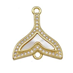 Copper Shark-tail Charms Connector Pave Shell Zircoina 18K Gold Plated, approx 18-19mm