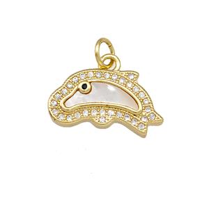 Copper Dolphin Charms Pendant Pave Shell Zirconia 18K Gold Plated, approx 10-18mm