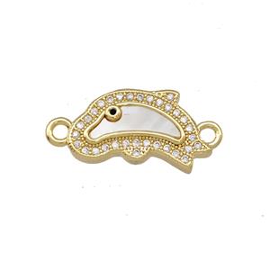 Copper Dolphin Charms Connector Pave Shell Zircoina 18K Gold Plated, approx 10-18mm