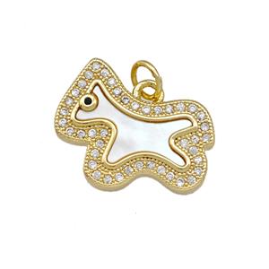 Copper Foal Charms Pendant Pave Shell Zirconia Horse 18K Gold Plated, approx 16-18mm