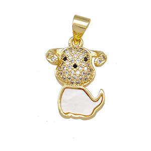 Copper Calf Charms Pendant Pave Shell Zirconia Bull 18K Gold Plated, approx 13-16mm