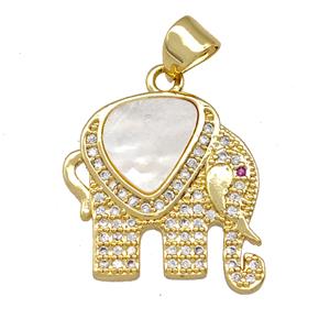 Copper Elephant Charms Pendant Pave Shell Zirconia 18K Gold Plated, approx 18mm