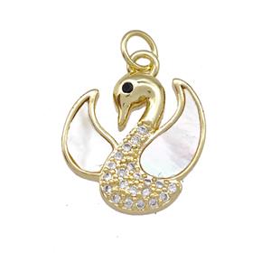 Copper Swan Pendant Pave Shell Zircoina 18K Gold Plated, approx 16mm