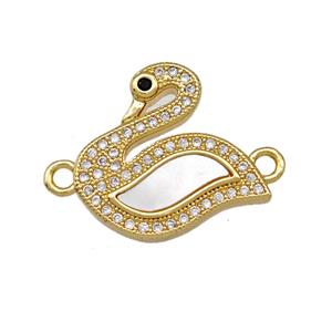 Copper Swan Connector Pave Shell Zirconia 18K Gold Plated, approx 18-19mm