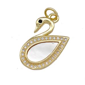 Copper Swan Pendant Pave Shell Zircoina 18K Gold Plated, approx 18mm