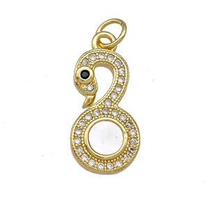 Copper Swan Pendant Pave Shell Zirconia 18K Gold Plated, approx 10-18mm