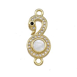 Copper Swan Connector Pave Shell Zirconia 18K Gold Plated, approx 10-18mm