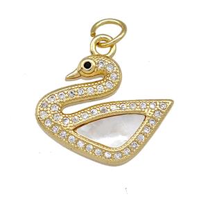 Copper Swan Pendant Pave Shell Zircoina 18K Gold Plated, approx 15-19mm