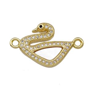 Copper Swan Connector Pave Shell Zirconia 18K Gold Plated, approx 15-19mm
