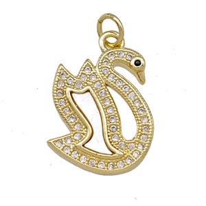 Copper Swan Pendant Pave Shell Zircoina 18K Gold Plated, approx 15-18mm