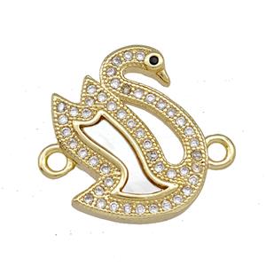 Copper Swan Connector Pave Shell Zirconia 18K Gold Plated, approx 15-18mm