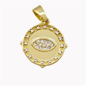 Copper Circle Pendant Pave Zirconia Eye Gold Plated, approx 15mm