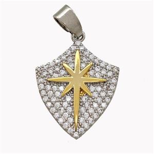 Copper Shield Pendant Micro Pave Zirconia Northstar Platinum Plated, approx 16.5-20mm