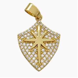 Copper Shield Pendant Micro Pave Zirconia Northstar Gold Plated, approx 16.5-20mm