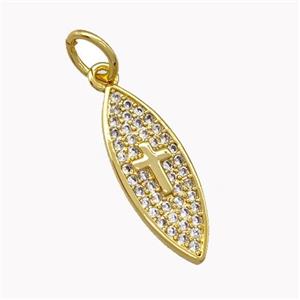 Copper Leaf Charms Pendant Micro Pave Zirconia Cross Gold Plated, approx 7-20mm