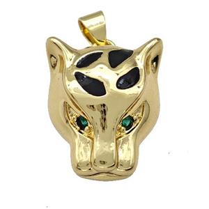 Copper Leopard Pendant Pave Zirconia Black Enamel Gold Plated, approx 15-18mm