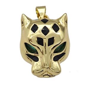 Copper Tiger Pendant Pave Zirconia Black Enamel Gold Plated, approx 16-20mm