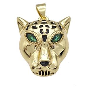 Copper Tiger Pendant Pave Zirconia Black Enamel Gold Plated, approx 17-20mm