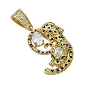 Copper Leopard Pendant Pave Zirconia Gold Plated, approx 22-30mm, 6-12mm