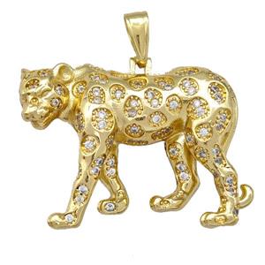 Copper Leopard Pendant Micro Pave Zirconia Gold Plated, approx 30-38mm
