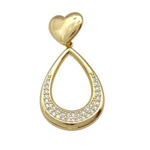 Copper Teardrop Pendant Pave Zirconia Heart Gold Plated, approx 13mm, 21-30mm