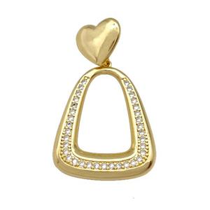 Copper Teardrop Pendant Pave Zirconia Heart Gold Plated, approx 13mm, 24-30mm